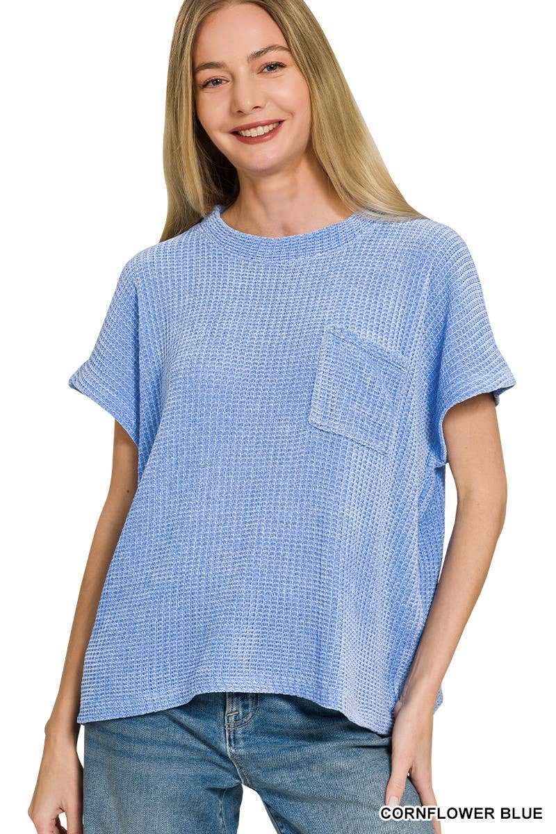 Chenille Waffle Short Sleeve Sweater