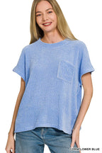 Chenille Waffle Short Sleeve Sweater