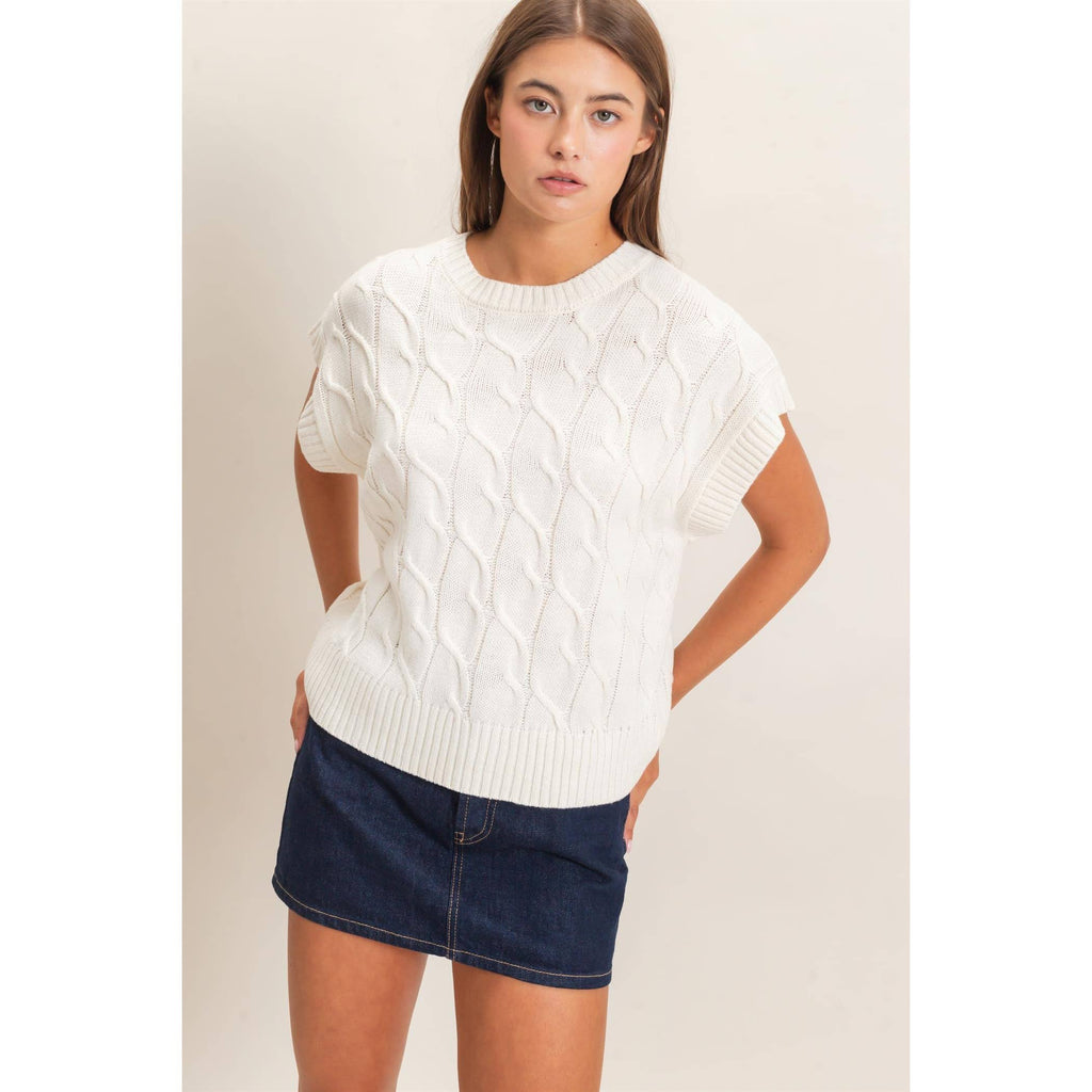 Cable Knit Cap Sleeve Sweater