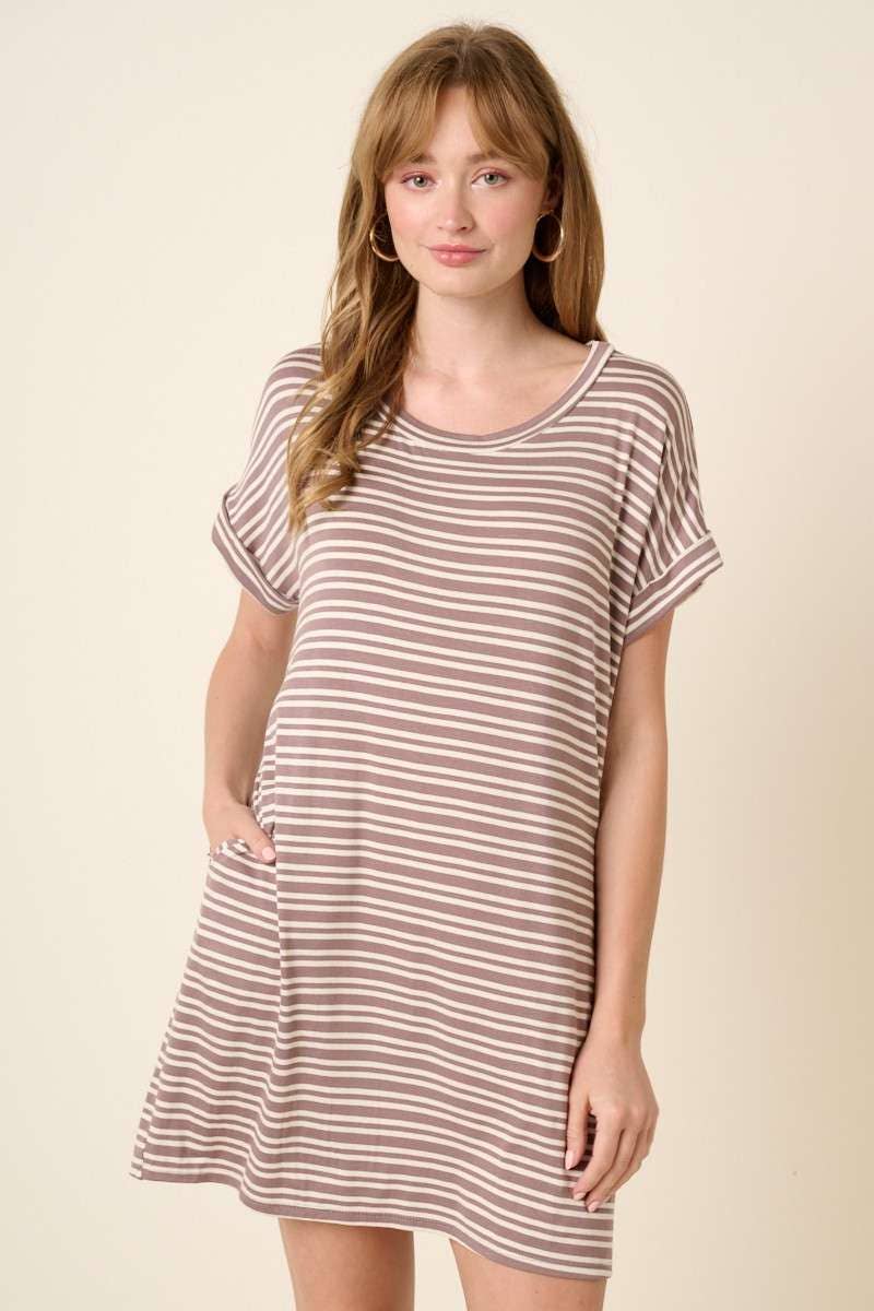 D1890-STRIPE DOLMAN T SHIRT DRESS