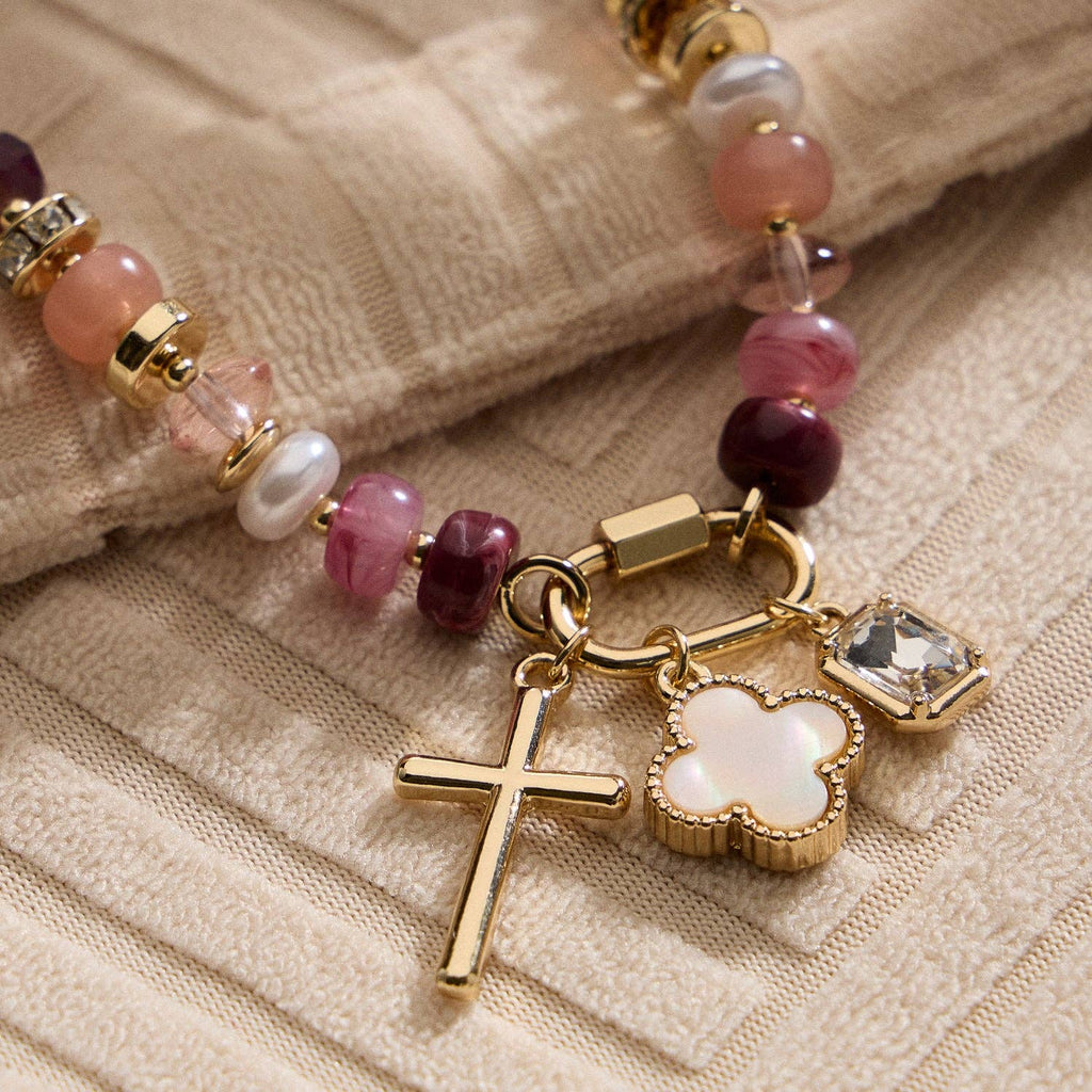 Vibrant Beaded Bracelet | Gold-Tone Trio Charms