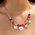 Pink Beaded Heart and Shell Charm Necklace | 80N92903