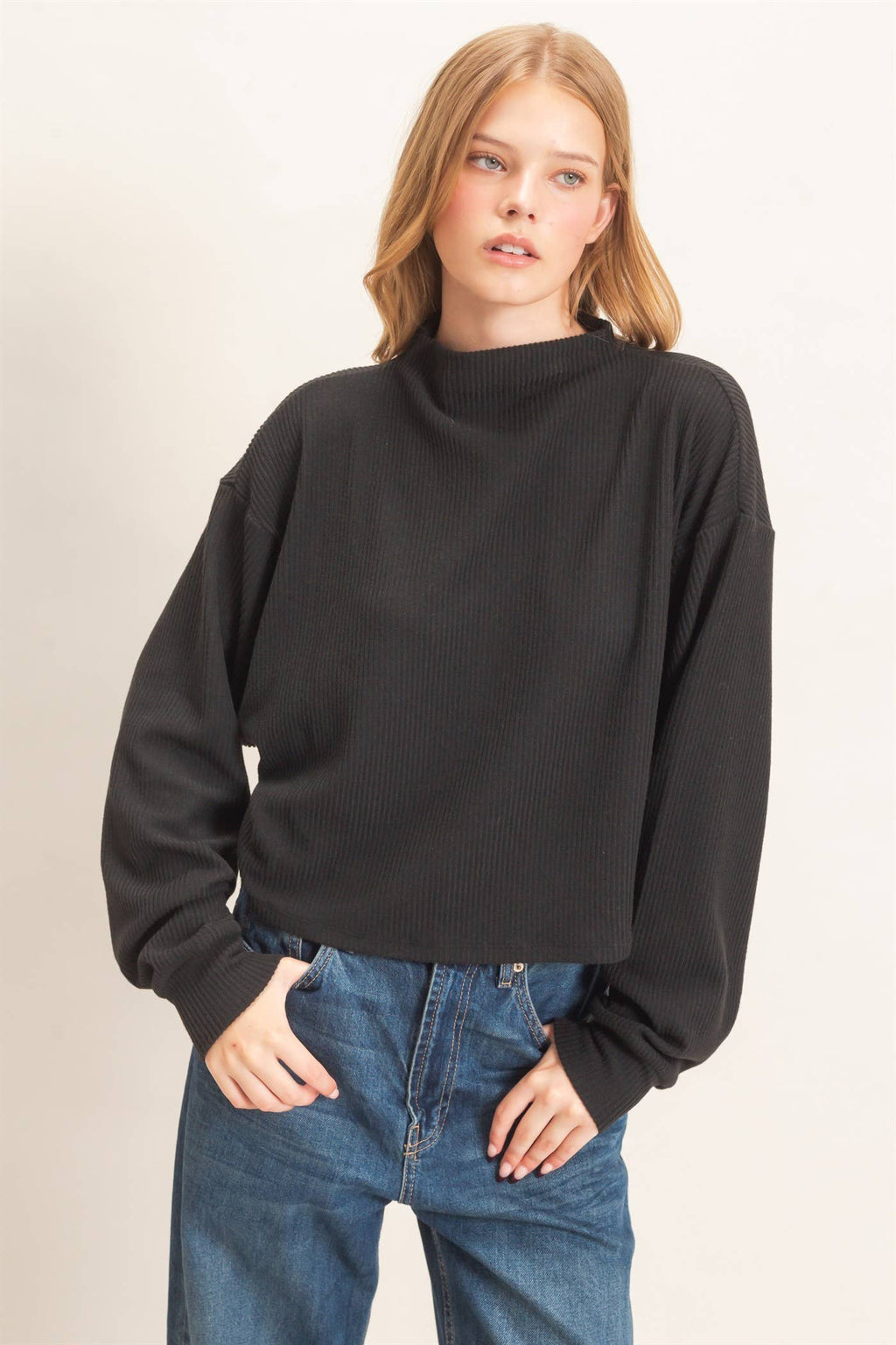 Ribbed Mock Neck Top