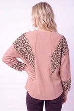 Leopard Contrast Rib Knit Pullover
