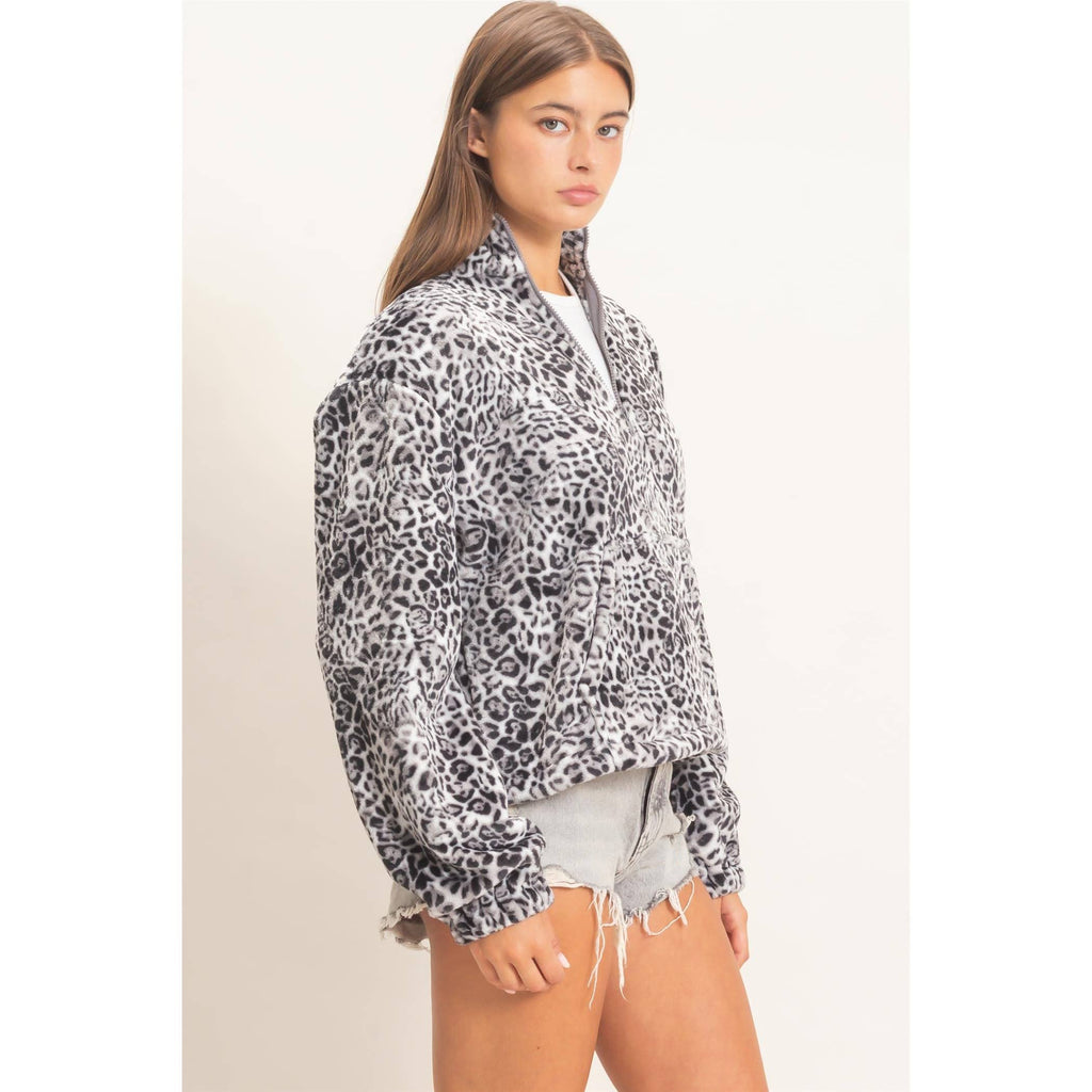 Leopard Print Fleece Half Zip Pullover