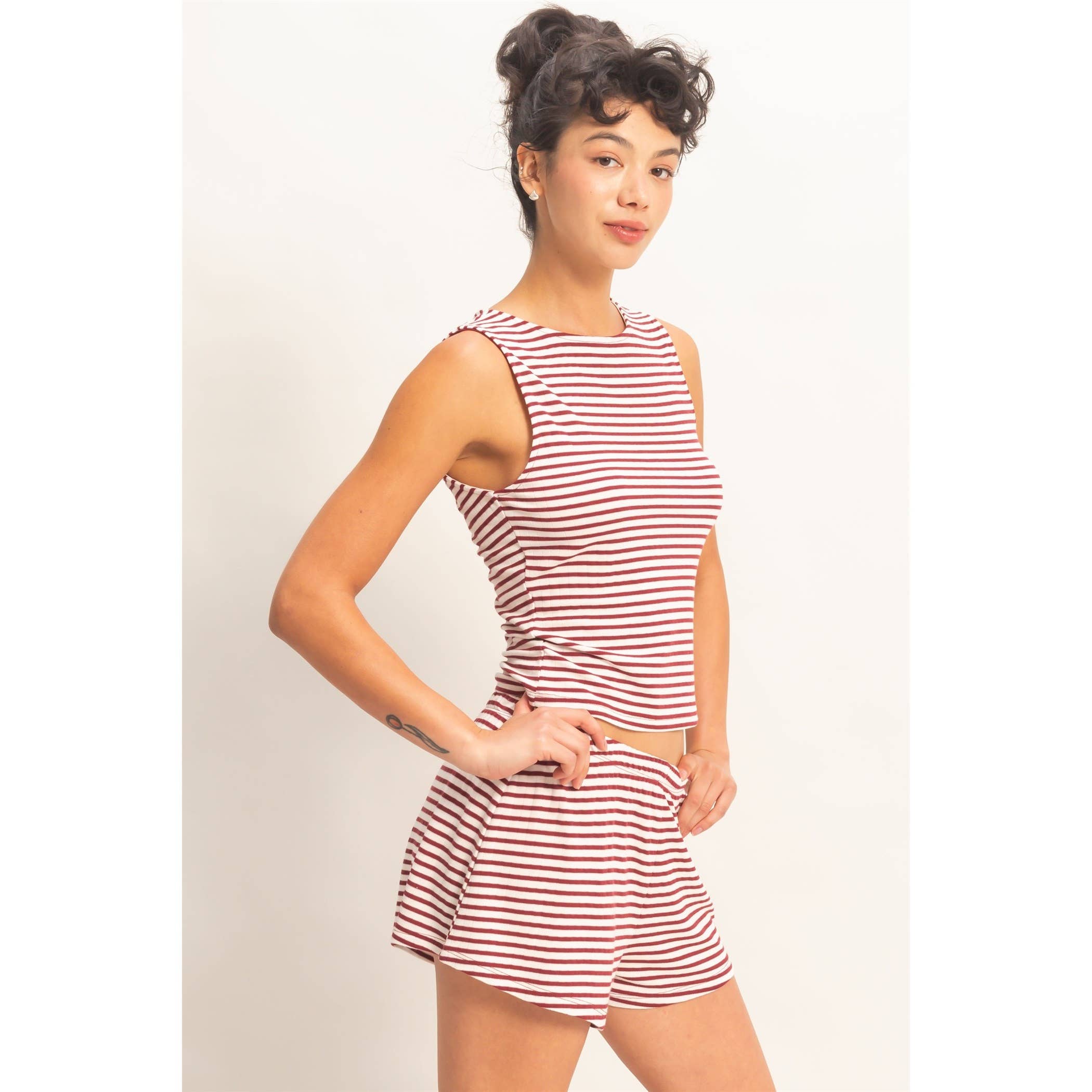 Striped Sleeveless Tank And Shorts Set