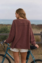 EXPOSED SEAM DETAIL LONG SLEEVE KNIT TOP