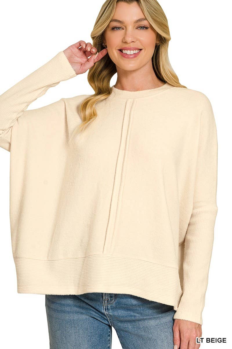 Brushed Melange Hacci Center Seam Oversized Sweater