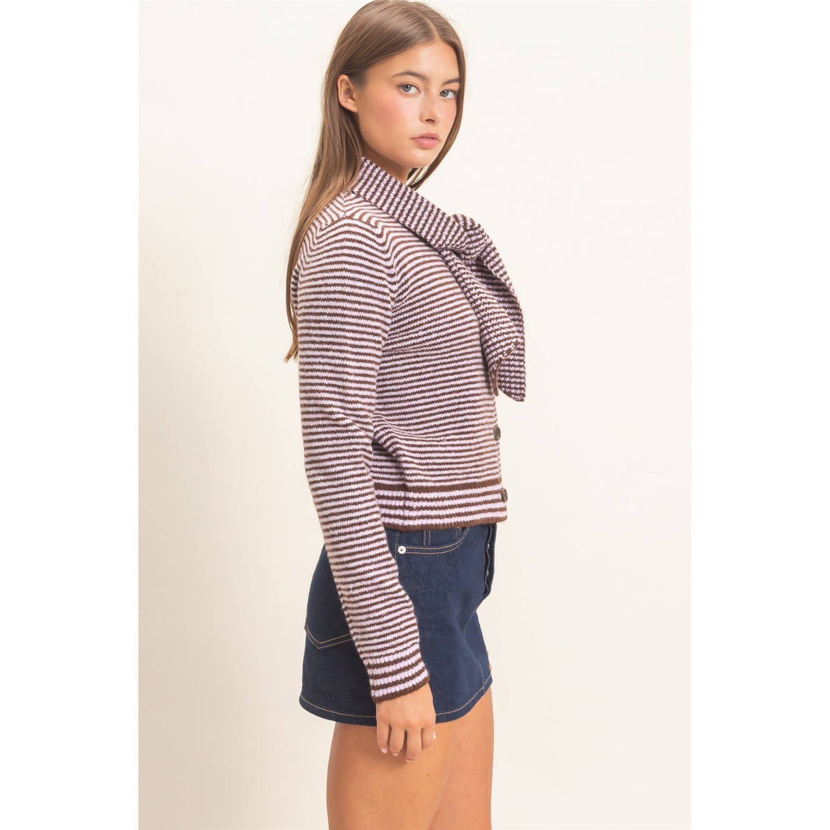 Striped Cardigan With Scarf