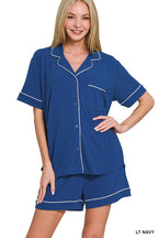 Button Down Shirts & Shorts Pajama Set Zenana