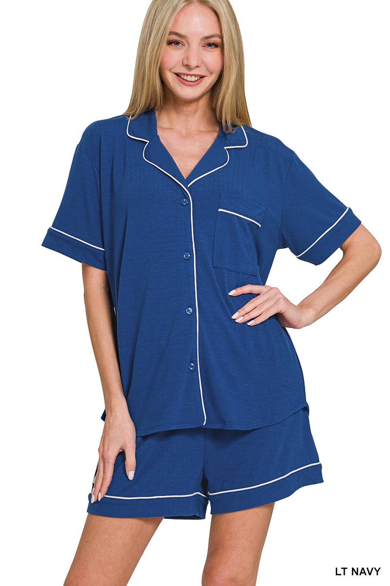 Button Down Shirts & Shorts Pajama Set Zenana