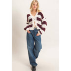 Striped V-Neck Sweater Cardigan