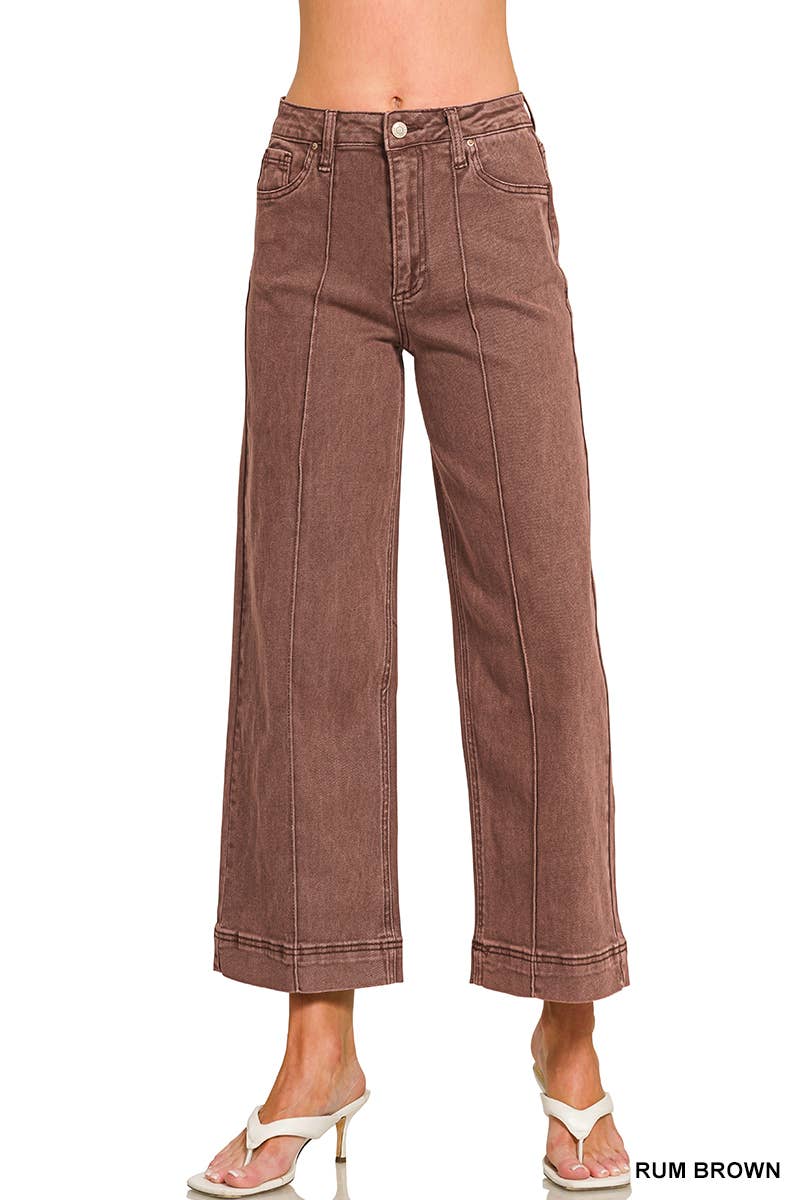 High Rise Wide Leg Pintuck Color Denim Pants