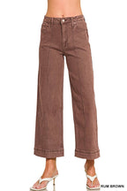 High Rise Wide Leg Pintuck Color Denim Pants
