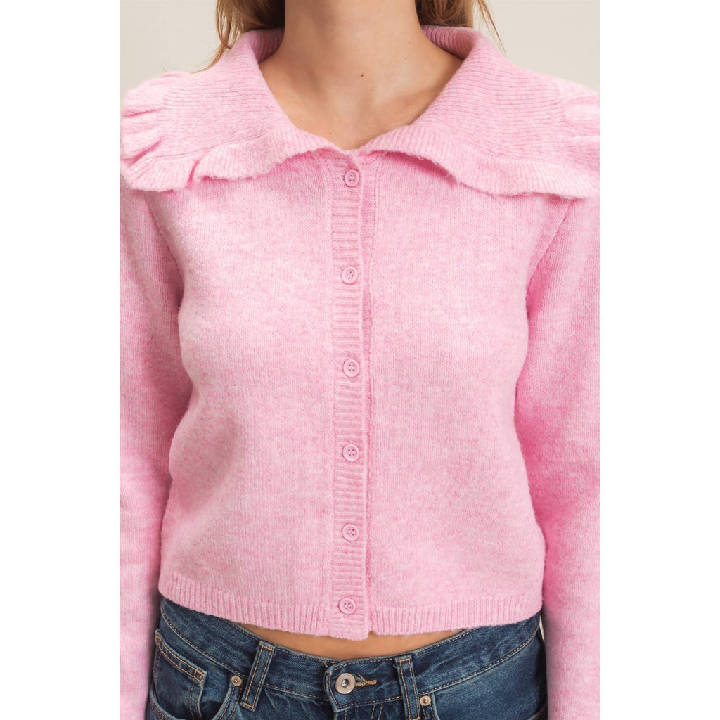 Ruffled Collar Knit Cardigan