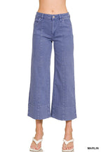 Mid Rise Wide Leg Cropped Color Denim Pants