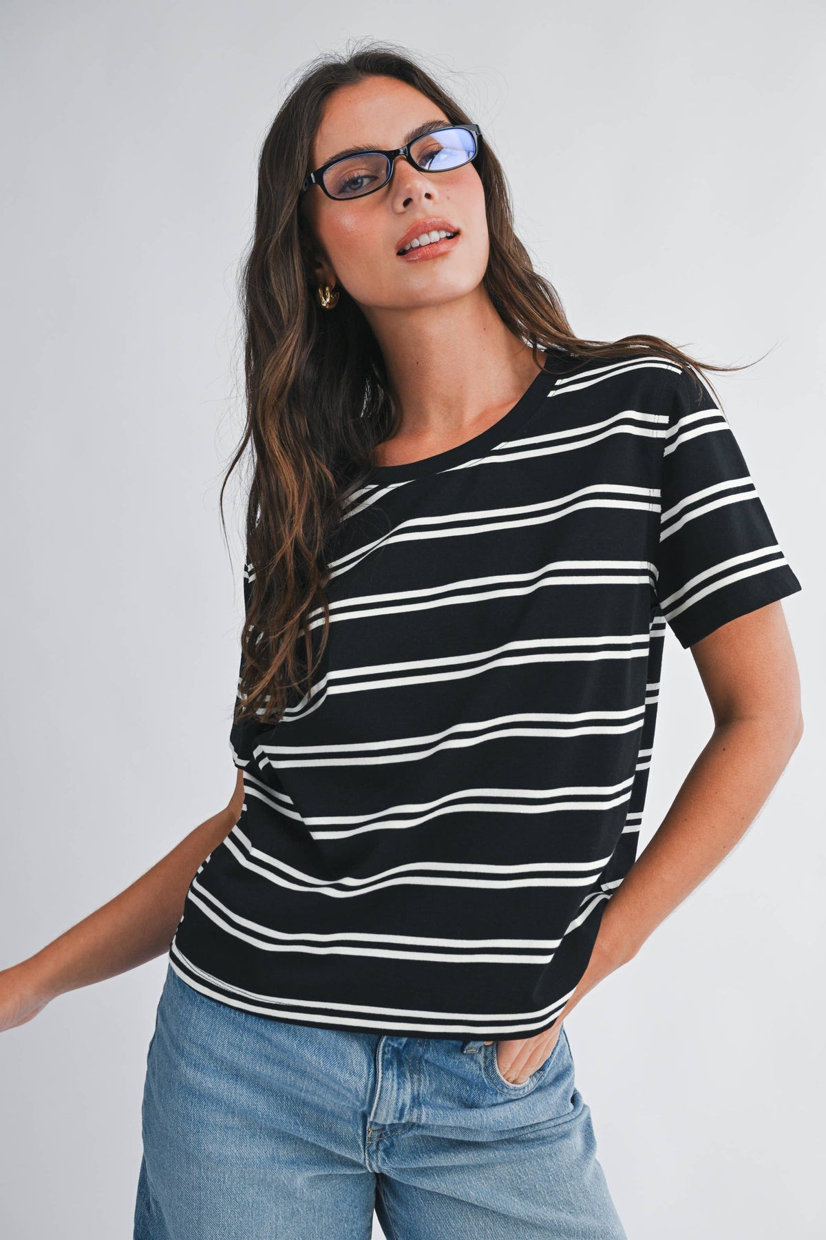 8510HN Striped Boxy Short Sleeve Tee
