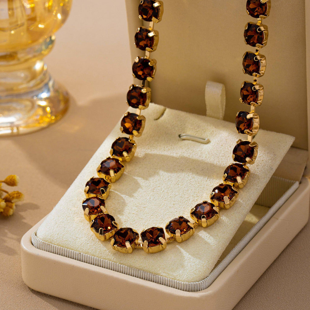 Brass & Multi-Color Glass Crystal Tennis Necklace | 80N93702