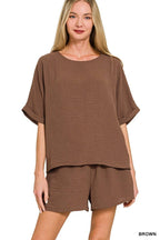 Woven Airflow Top And Shorts Set