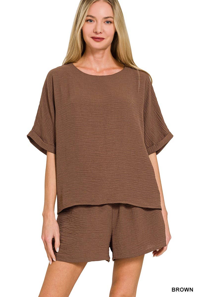Woven Airflow Top And Shorts Set