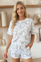 66 Camo Print Short Sleeve Top and Shorts Lounge Set (S-XL)
