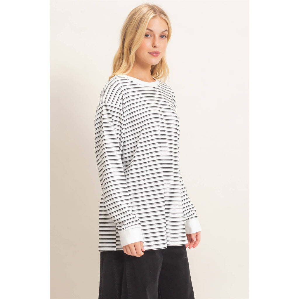 Striped Long Sleeve Crew Neck Top