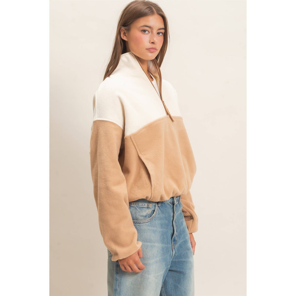 Fleece Color Contrast Half Zip Pullover