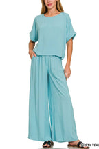 Woven Short Sleeve Long Pants Set