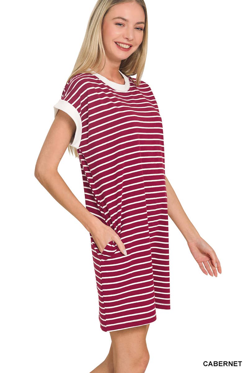 Stripe Cotton Tshirt Dress w/ side pockets SI-29147