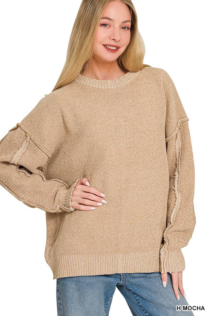 Exposed Seam Drop Shoulder Oversized Sweater