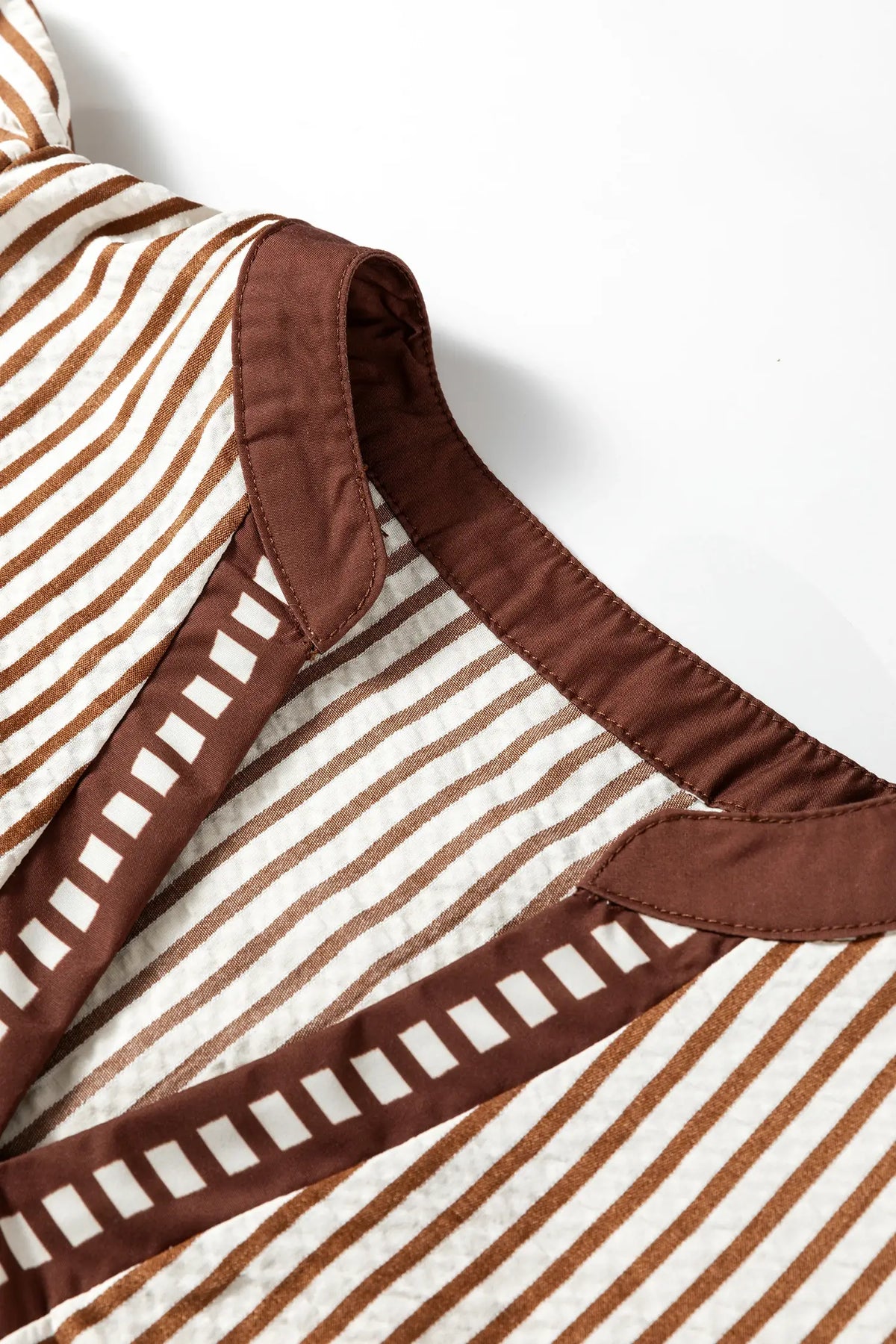 Stripe Double Ruffled Short Sleeve V Neck Blouse