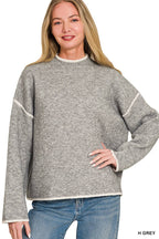 Stitch Detailed Mock Neck Sweater