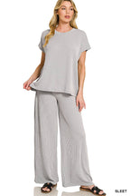 Raised Rib Relaxed Top & Pants Set
 - Zenana