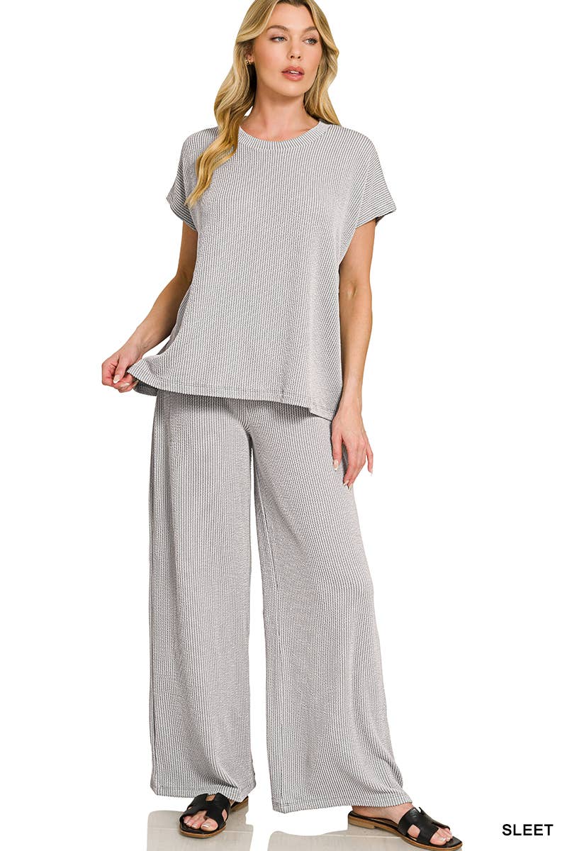 Raised Rib Relaxed Top & Pants Set
 - Zenana