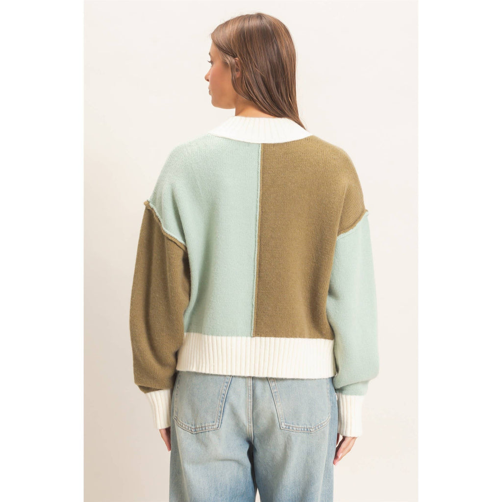 Color Block Mock Neck Sweater