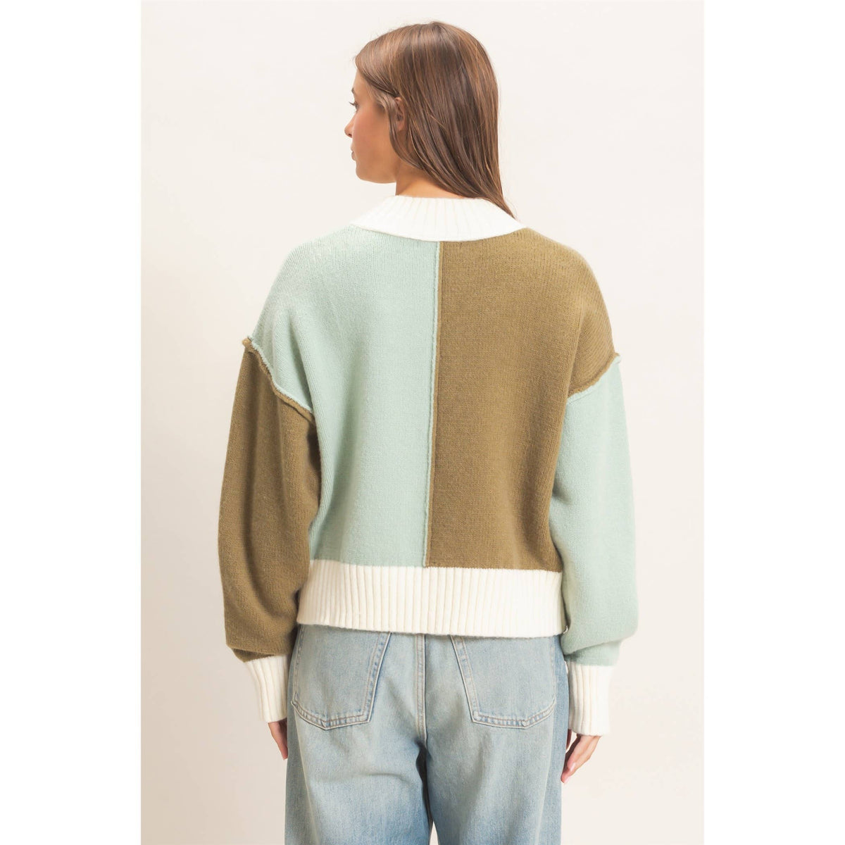 Color Block Mock Neck Sweater