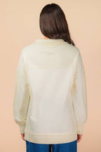 NT12365-Half Button Down Oversized Contrast Knit Top