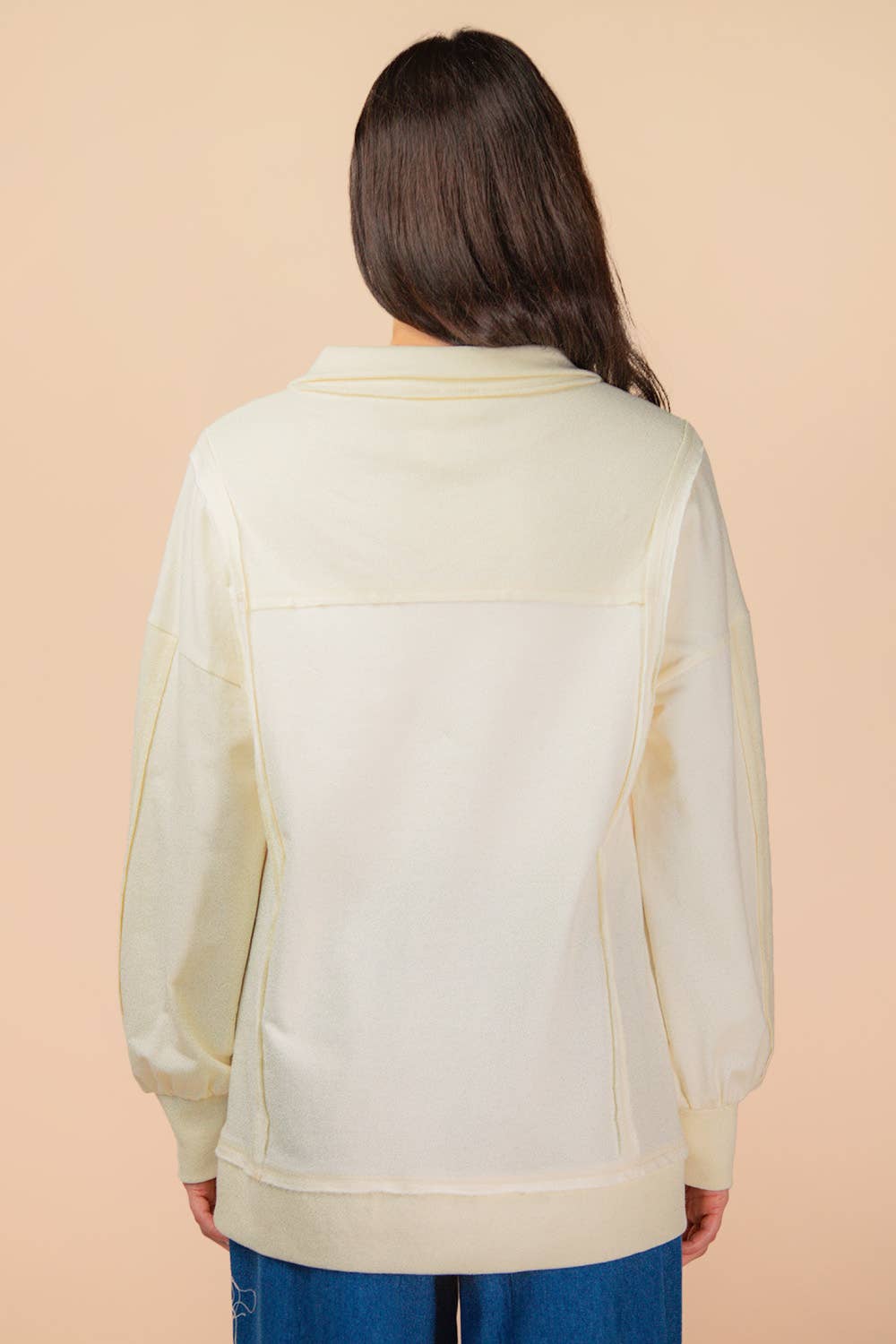 NT12365-Half Button Down Oversized Contrast Knit Top