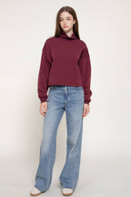 Long Sleeve Ribbed Mock Neck Inner Brushed Sweatshirt