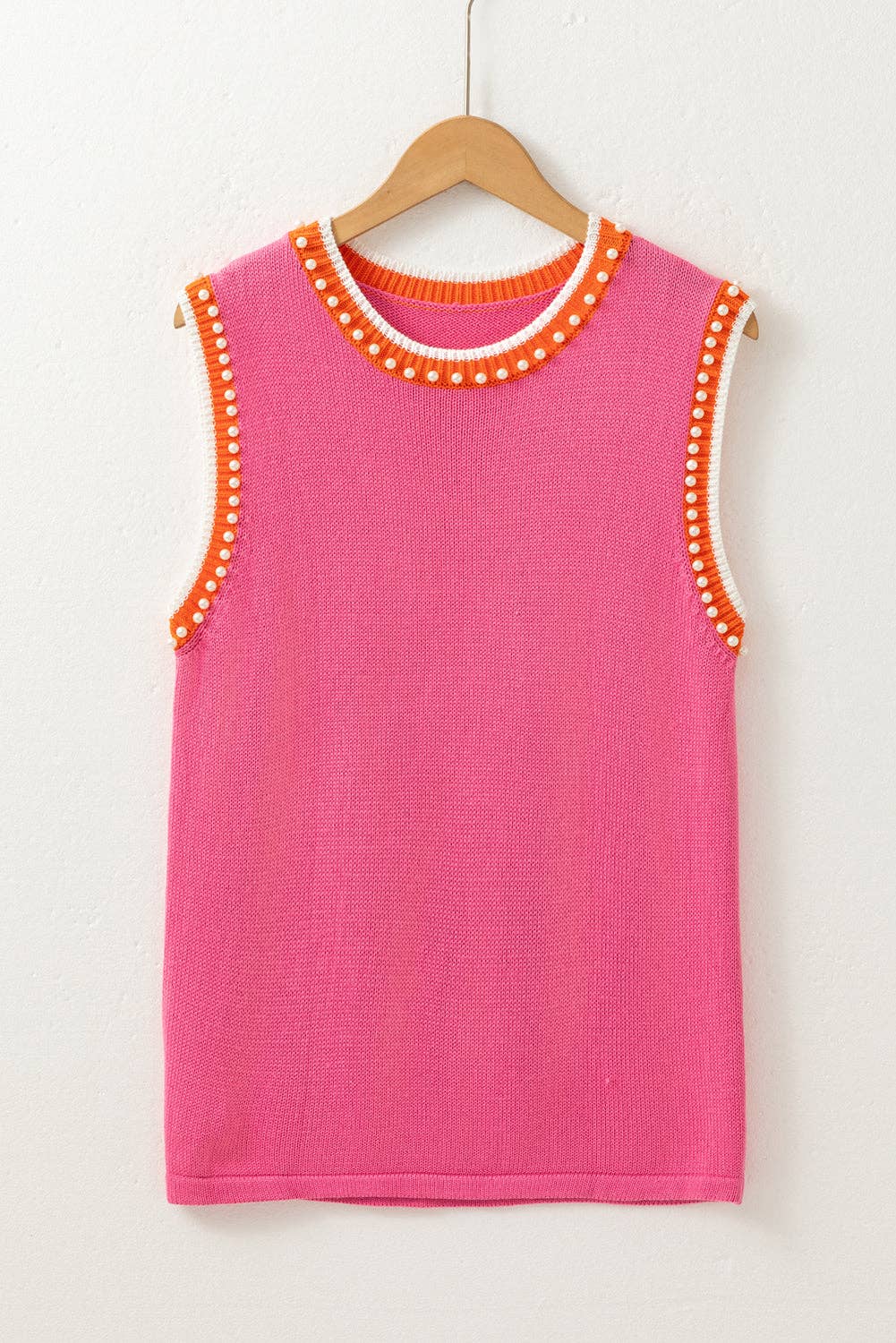 Contrast Trim Pearl Crewneck Sweater Top