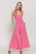 Sleeveless Double V-Neck Surplice Knit Jumpsuit