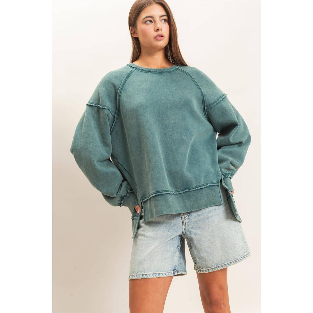 Acid Wash Raw Edge Sweatshirt