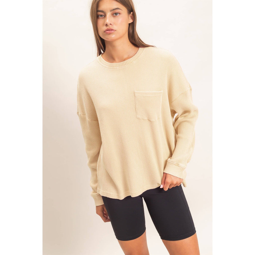 Mineral Wash Waffle Long Sleeve Top