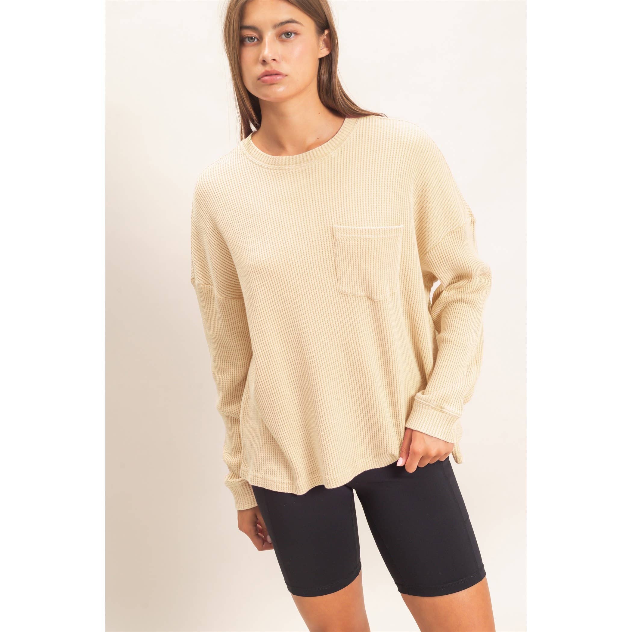 Mineral Wash Waffle Long Sleeve Top