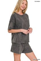 Acid Washed Short Sleeve Set