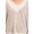 Striped V-Neck Ribbed Sweater