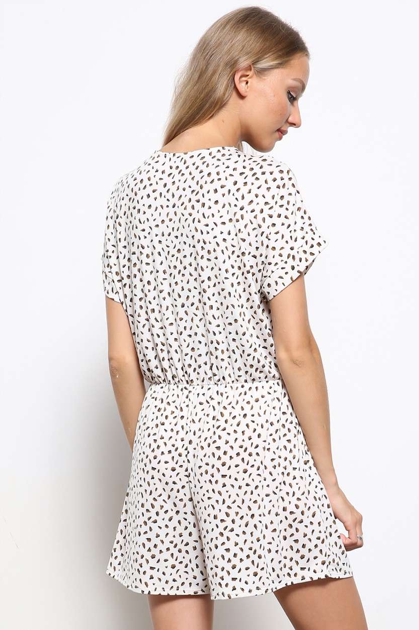 HR3016-ABTRACT PRINT ELASTICIZED SURPLICE ROMPER