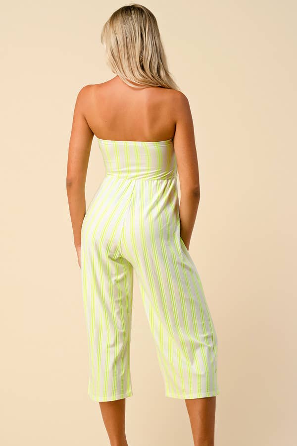 AR35176VS - VERTICAL STRIPE FRONT TIE TUBE JUMPSUIT