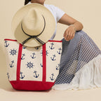 Large Nautical Print Canvas Tote | Beach Carry Bag