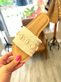 Bamboo Shell and Pearl Embellished Flat Sandals